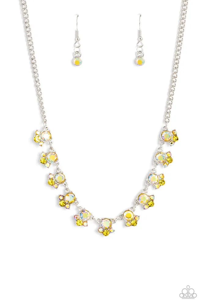 Tabloid Treasure - Yellow - Iridescent Gem Paparazzi Short Necklace - 2023 Gimme the Glitz Exclusive