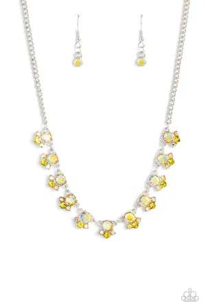 Tabloid Treasure - Yellow - Iridescent Gem Paparazzi Short Necklace - 2023 Gimme the Glitz Exclusive