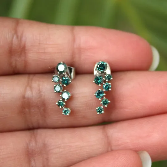 Teal Diamond Celestial Ear Climbers
