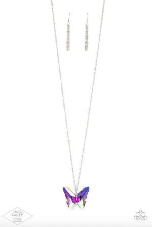 The Social Butterfly Effect - Multi - Iridescent Paparazzi Long Necklace - Pink Diamond Exclusive