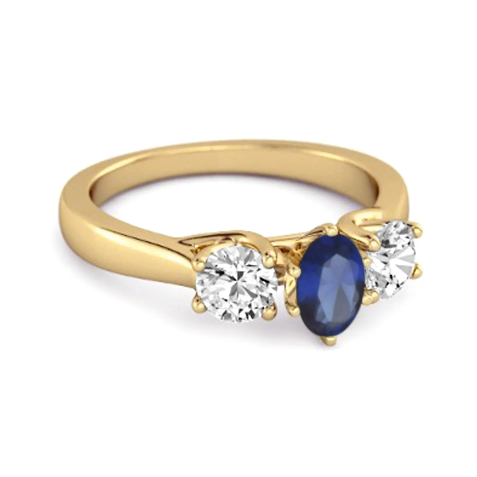 Three Stone Natural Blue Sapphire 925 Sterling Silver Engagement Ring