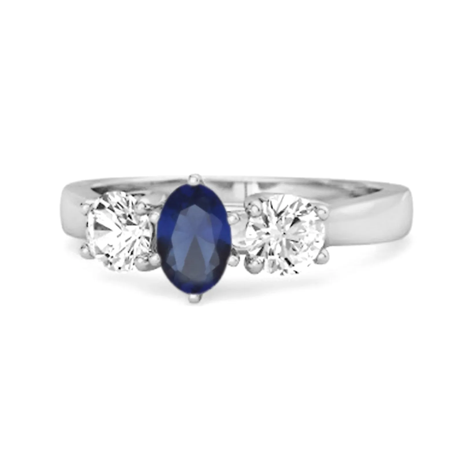 Three Stone Natural Blue Sapphire 925 Sterling Silver Engagement Ring