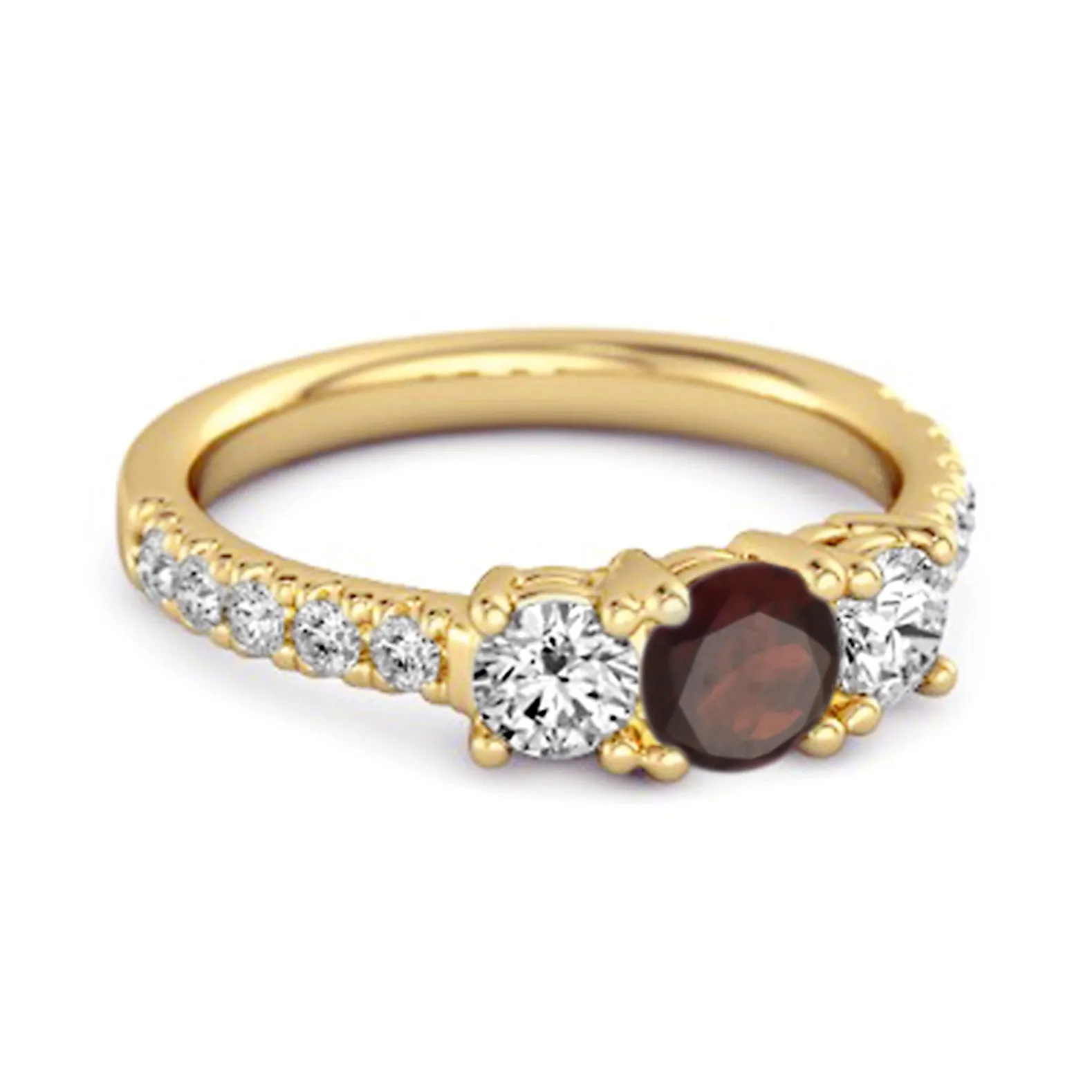 Three Stone Round Cut Natural Garnet 925 Silver Engagement Ring