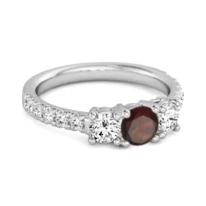 Three Stone Round Cut Natural Garnet 925 Silver Engagement Ring