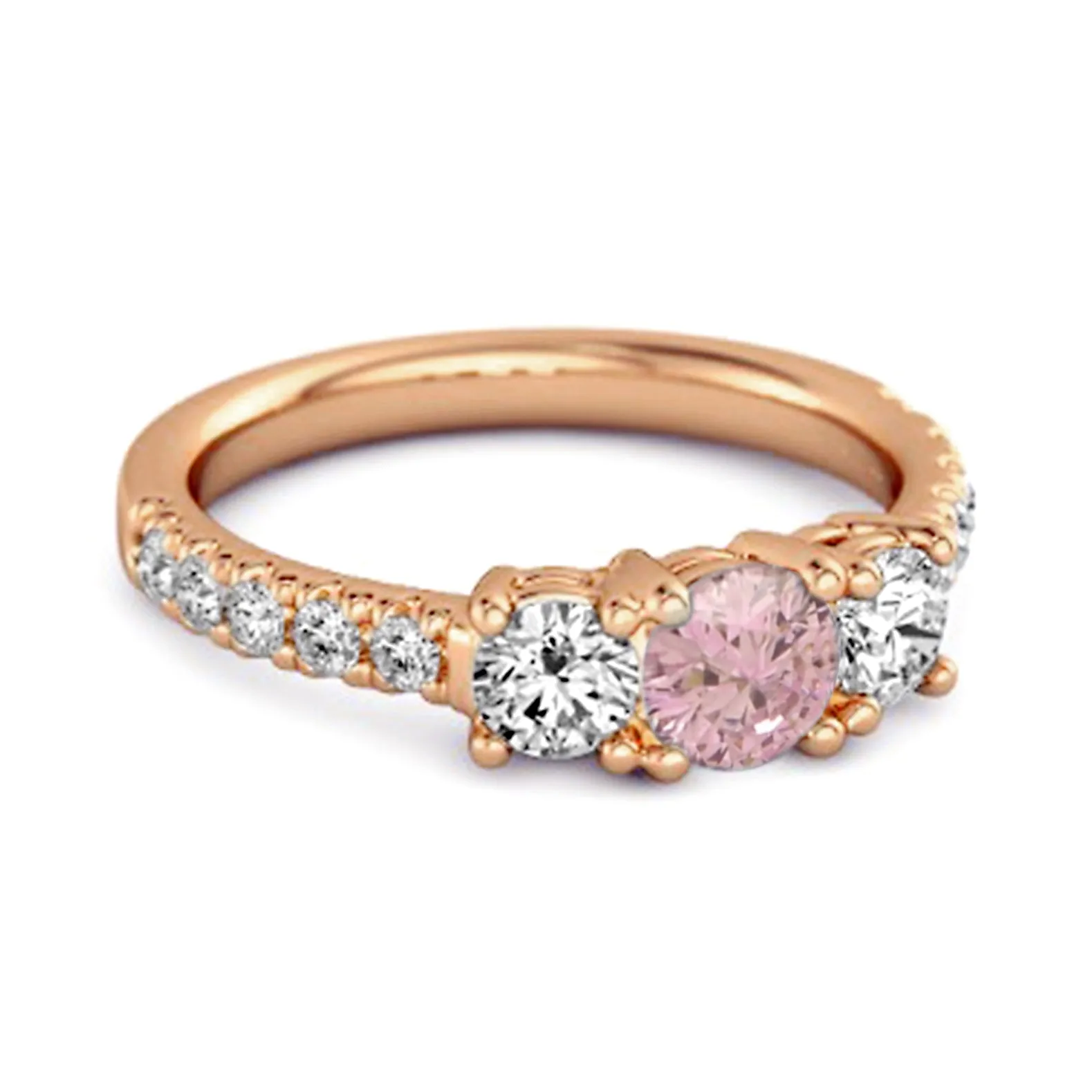 Three Stone Round Cut Natural Pink Zirconia Sterling Silver Engagement Ring