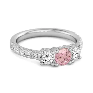 Three Stone Round Cut Natural Pink Zirconia Sterling Silver Engagement Ring