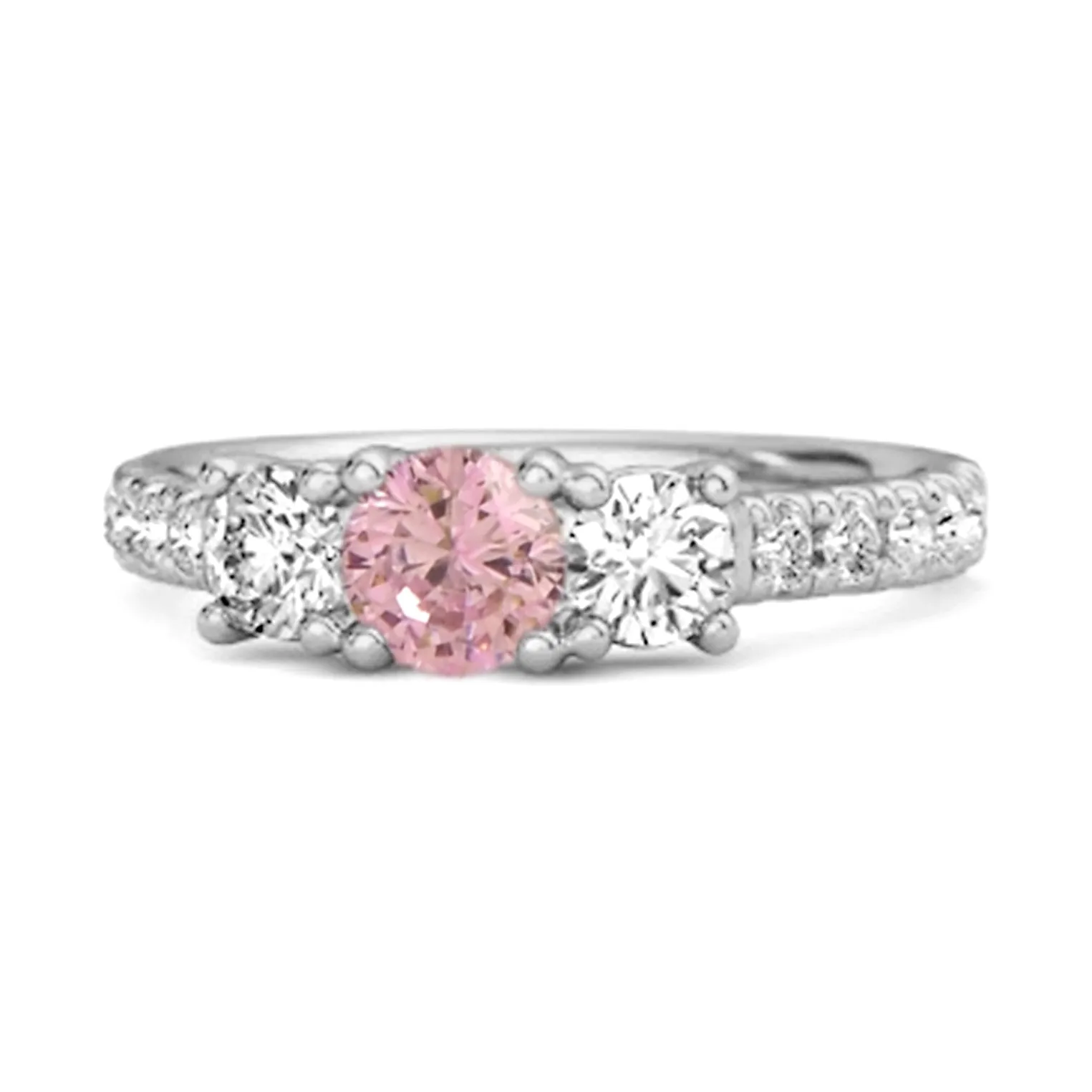 Three Stone Round Cut Natural Pink Zirconia Sterling Silver Engagement Ring