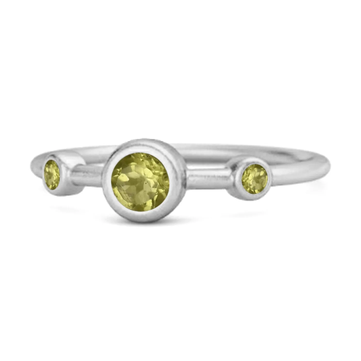 Three Stone Round Cut Peridot 925 Sterling Silver Bridal Ring