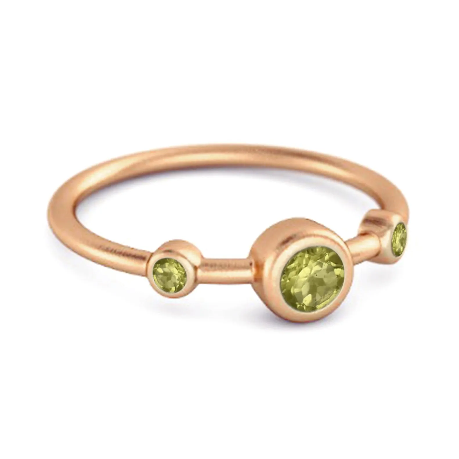 Three Stone Round Cut Peridot 925 Sterling Silver Bridal Ring