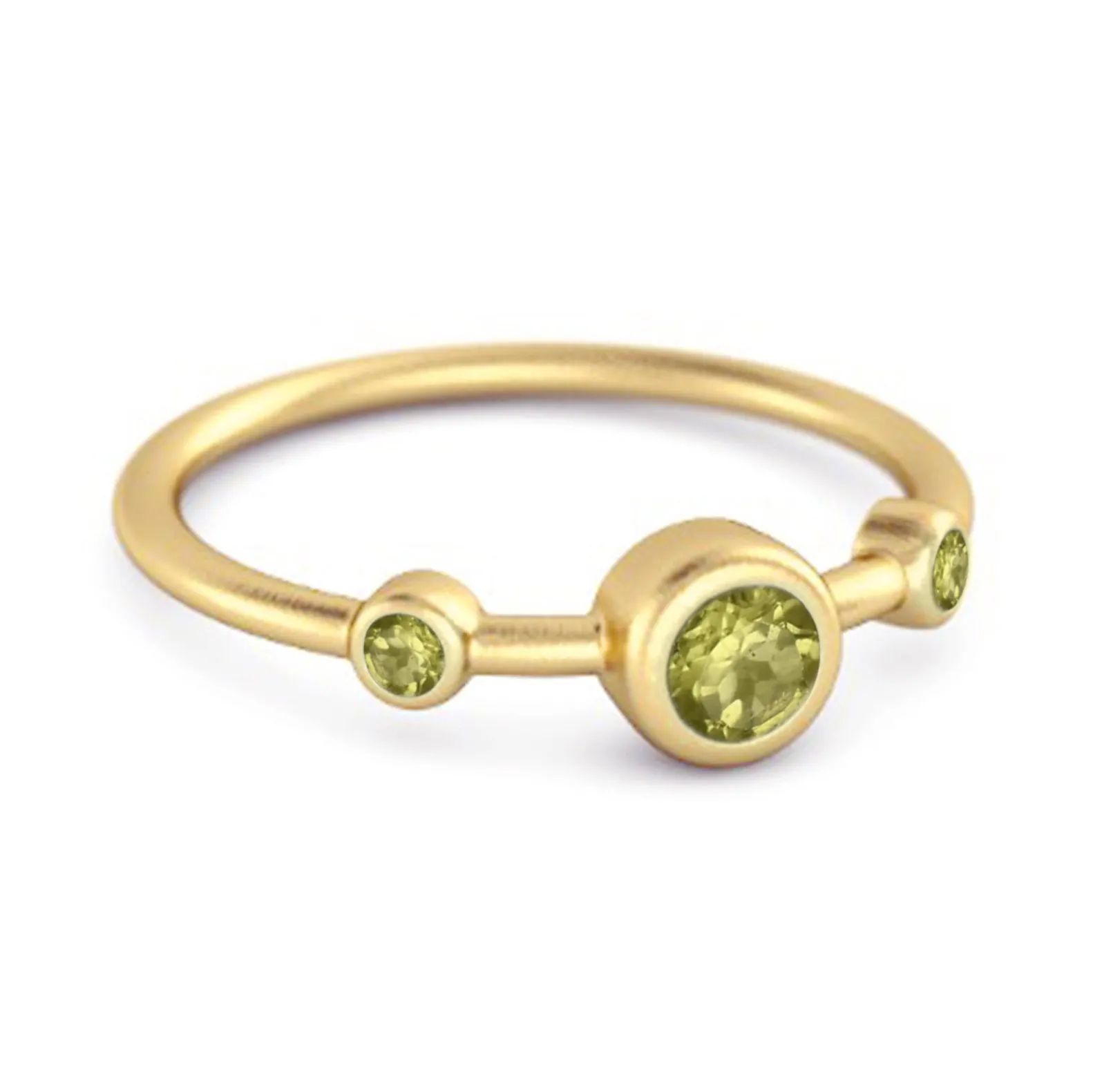 Three Stone Round Cut Peridot 925 Sterling Silver Bridal Ring