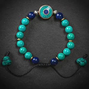 Tibetan Turquoise and Lapis Evil Eye Protection Charm Bracelet