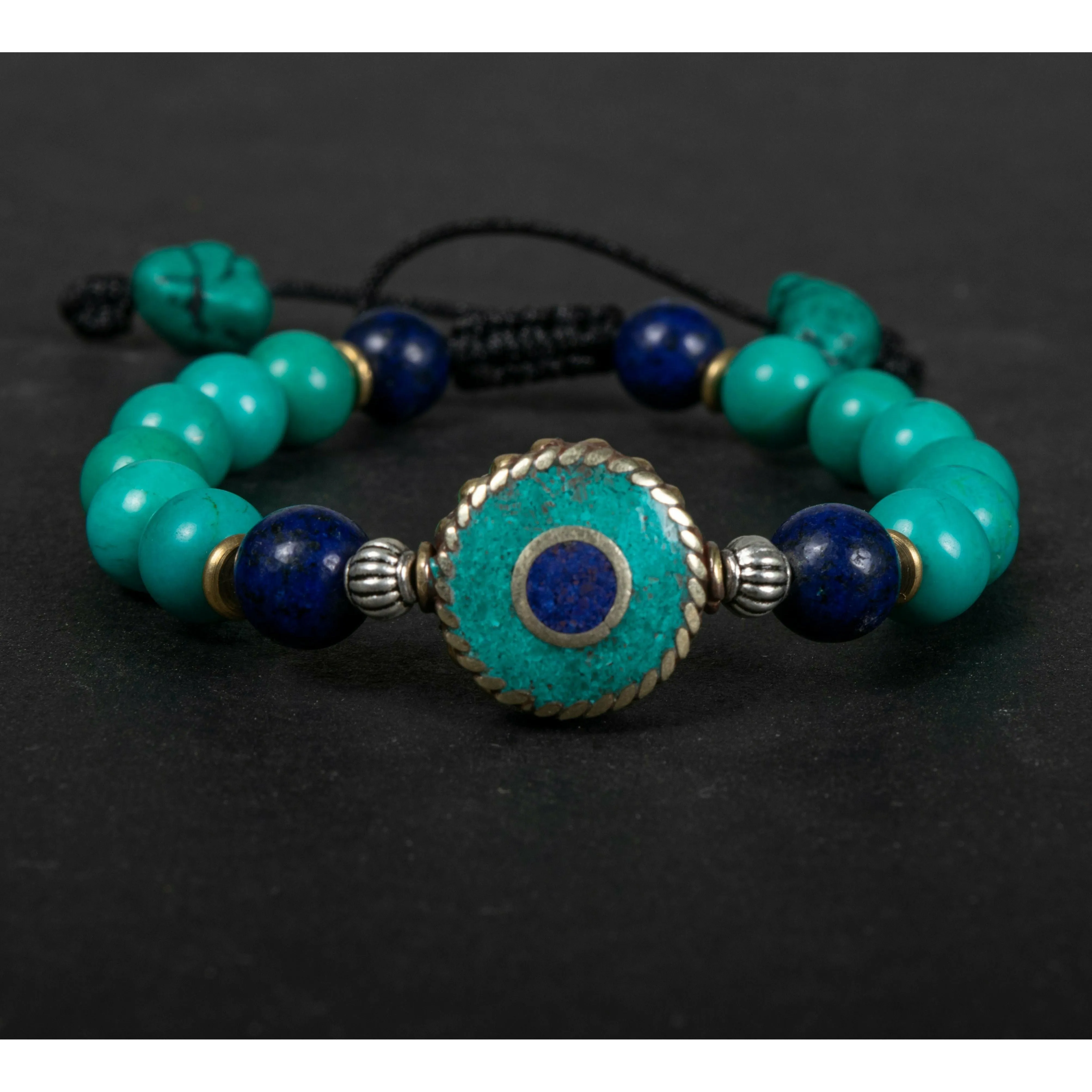 Tibetan Turquoise and Lapis Evil Eye Protection Charm Bracelet