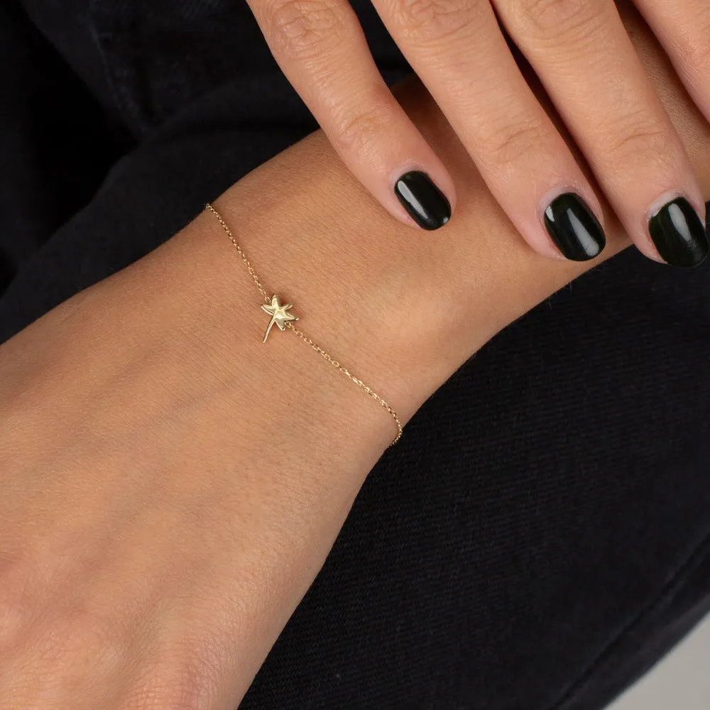 Tiny Solid Dragonfly Bracelet 14K