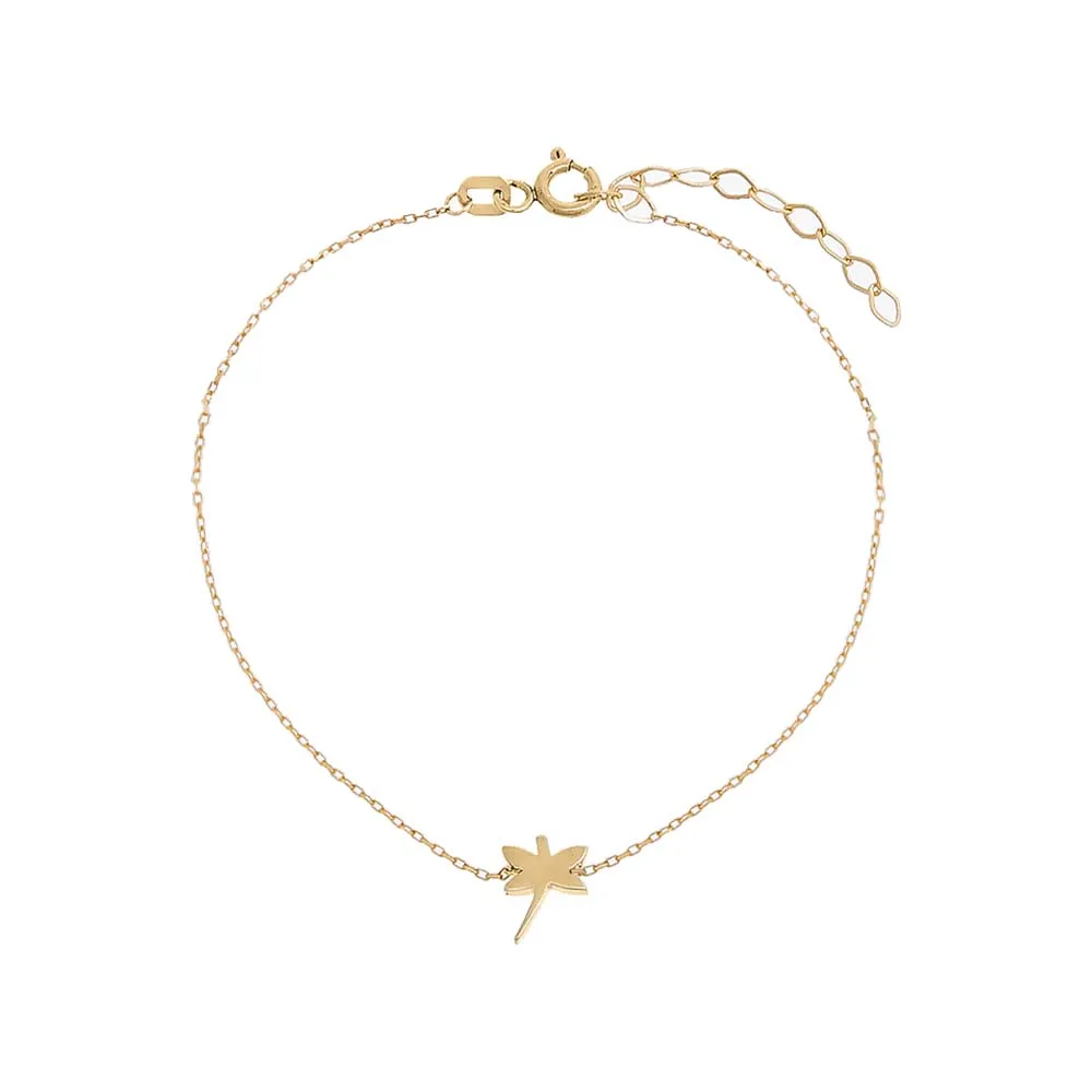 Tiny Solid Dragonfly Bracelet 14K