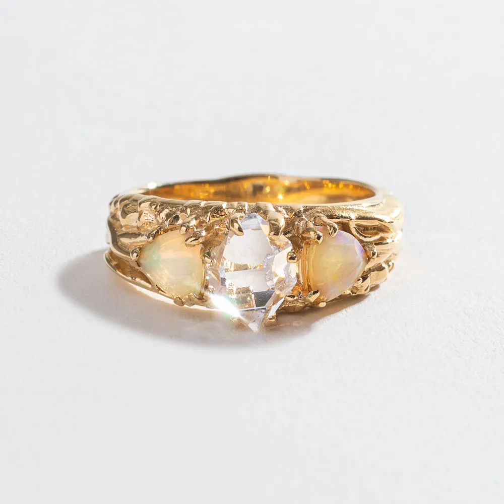 TRI-REALM MATRIX RING | HERKIMER & OPAL