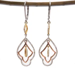 Tricolor Gold and Diamond Earrings in Sterling Silver - Rose Gold Plate, Yellow Gold Plate