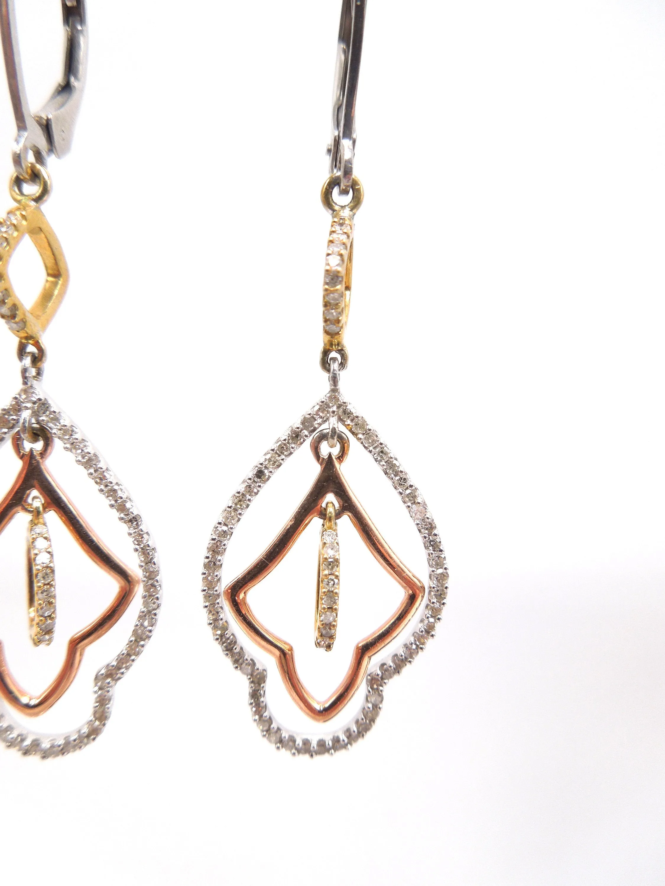 Tricolor Gold and Diamond Earrings in Sterling Silver - Rose Gold Plate, Yellow Gold Plate