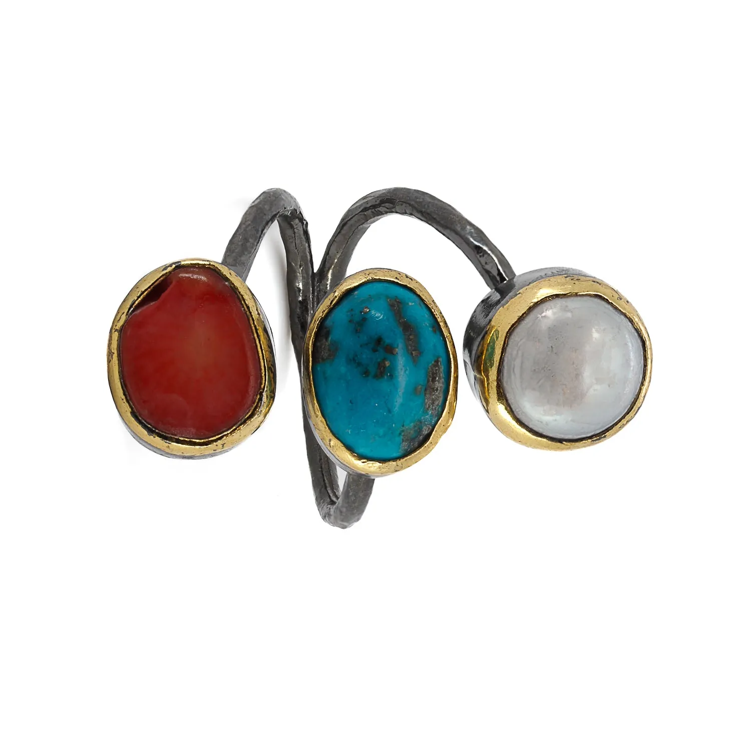 Triple Gemstone Sterling Silver Ring