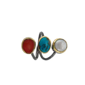 Triple Gemstone Sterling Silver Ring