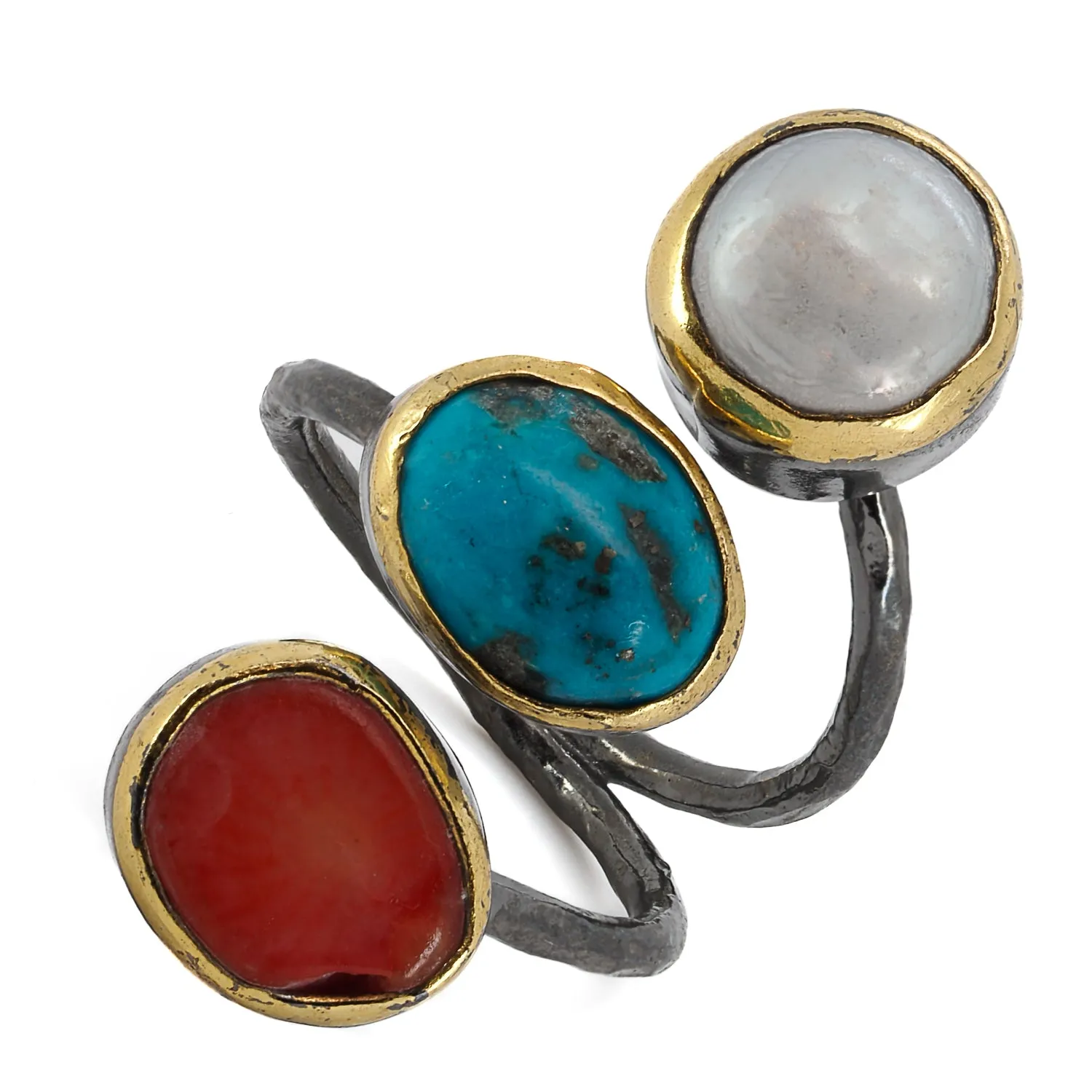 Triple Gemstone Sterling Silver Ring