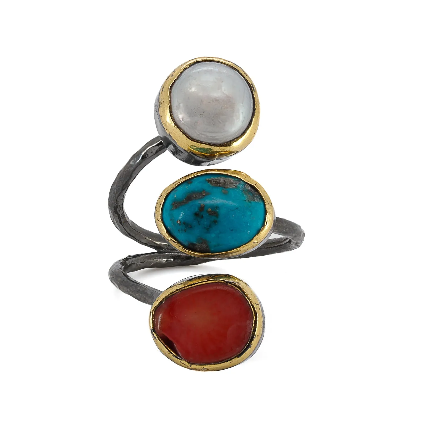 Triple Gemstone Sterling Silver Ring