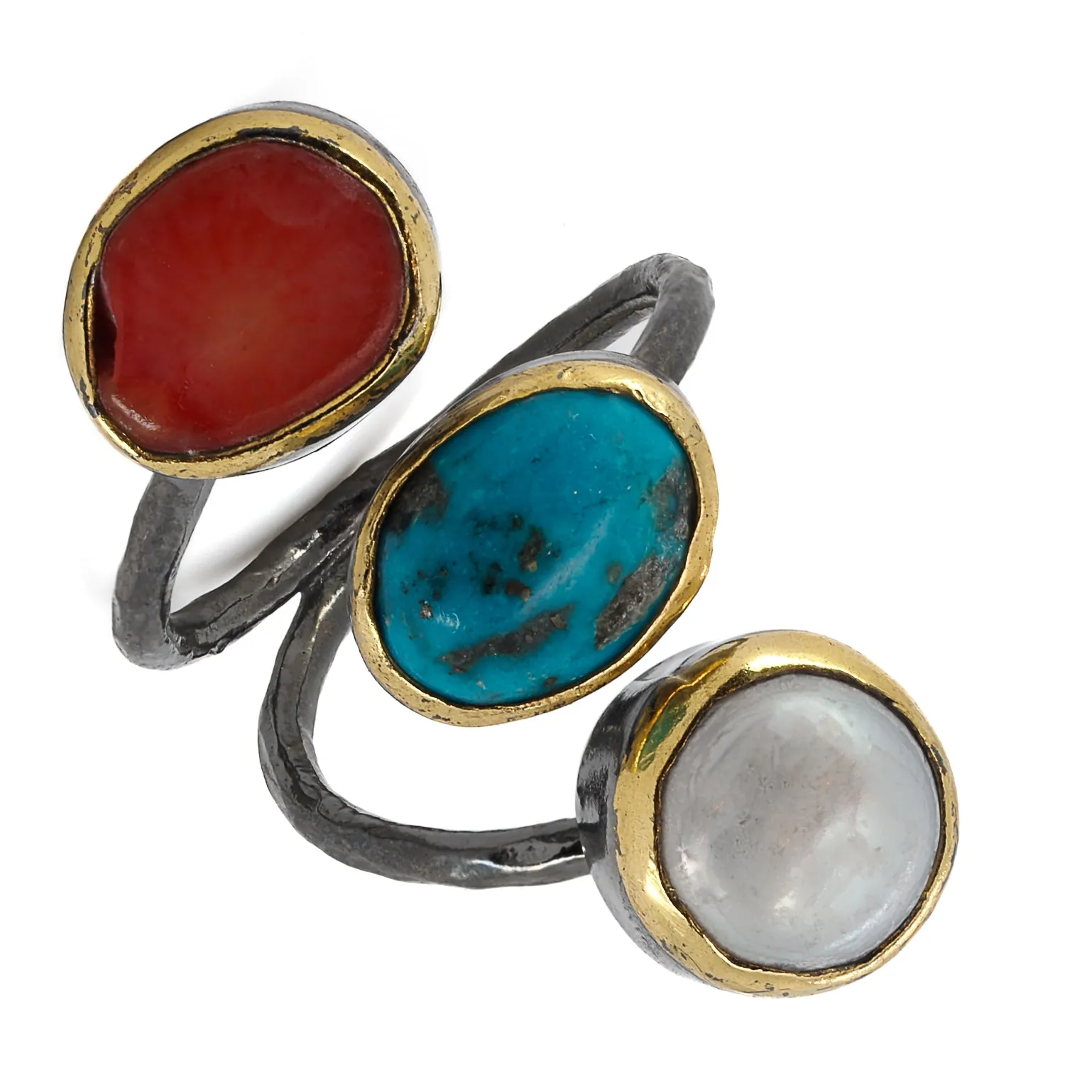 Triple Gemstone Sterling Silver Ring
