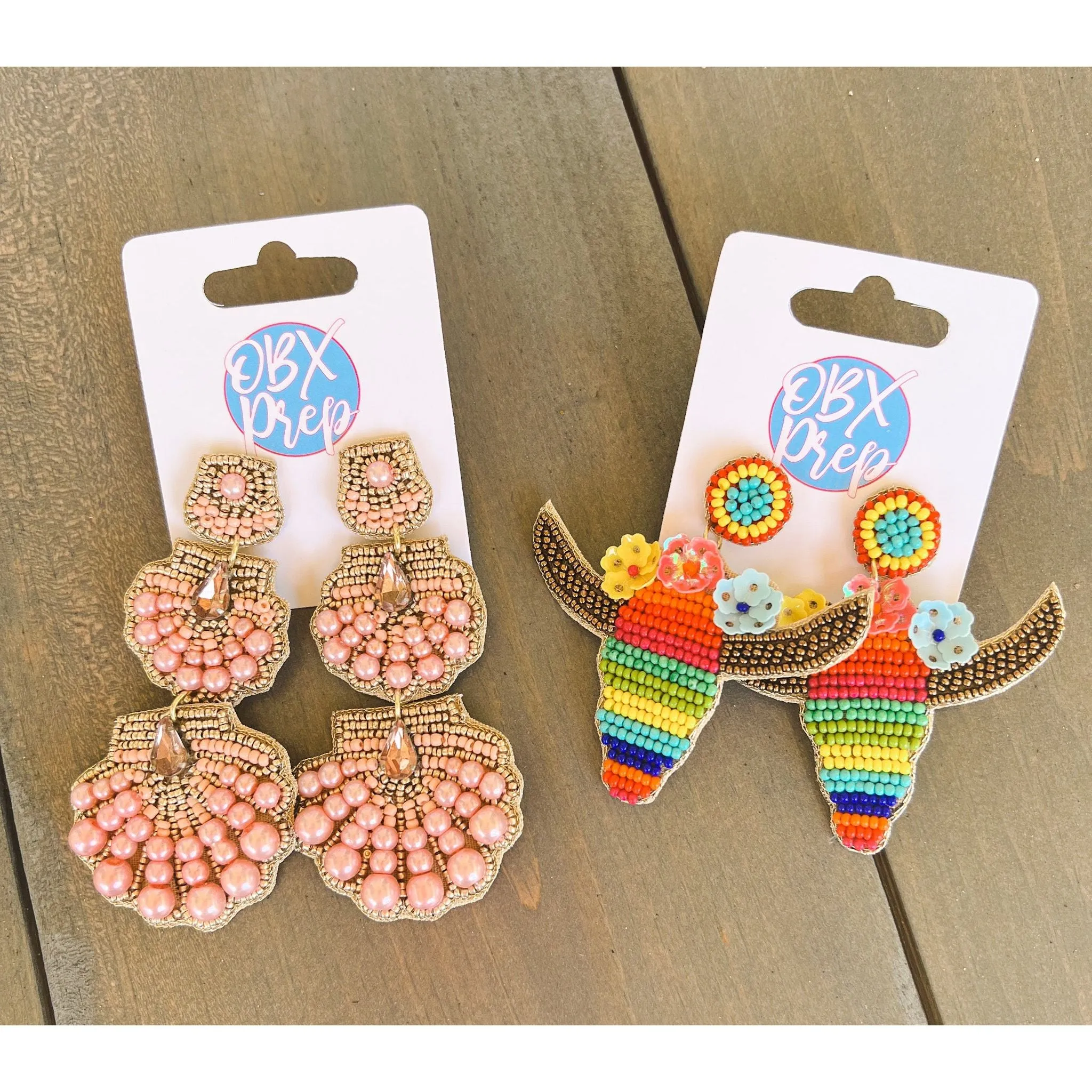 Triple Seashell OBX Prep Exclusive Seed Bead Dangle Earrings