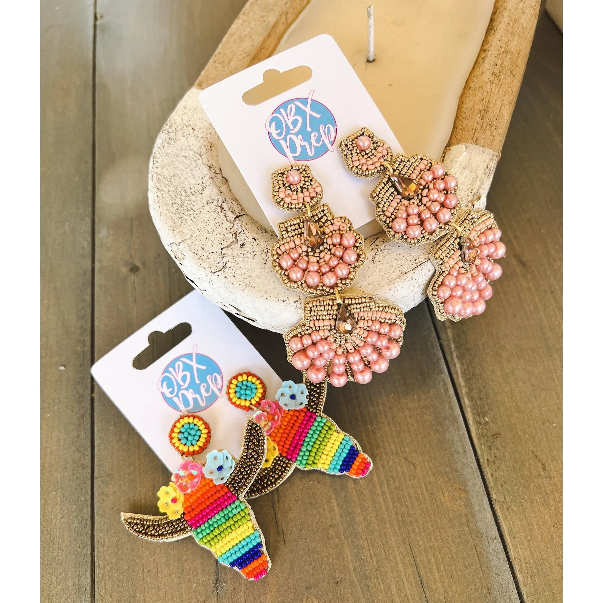 Triple Seashell OBX Prep Exclusive Seed Bead Dangle Earrings