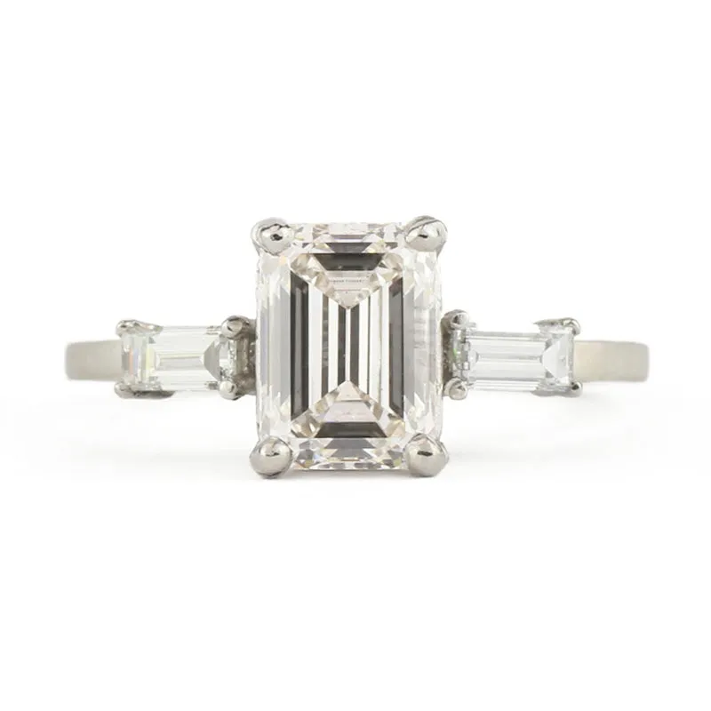 Triptych Emerald Diamond Platinum Ring