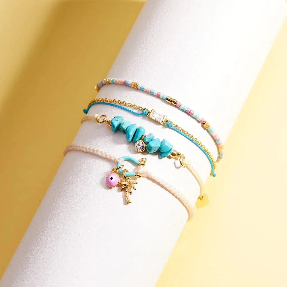 Turquoise Bead Charm Dainty Bracelet