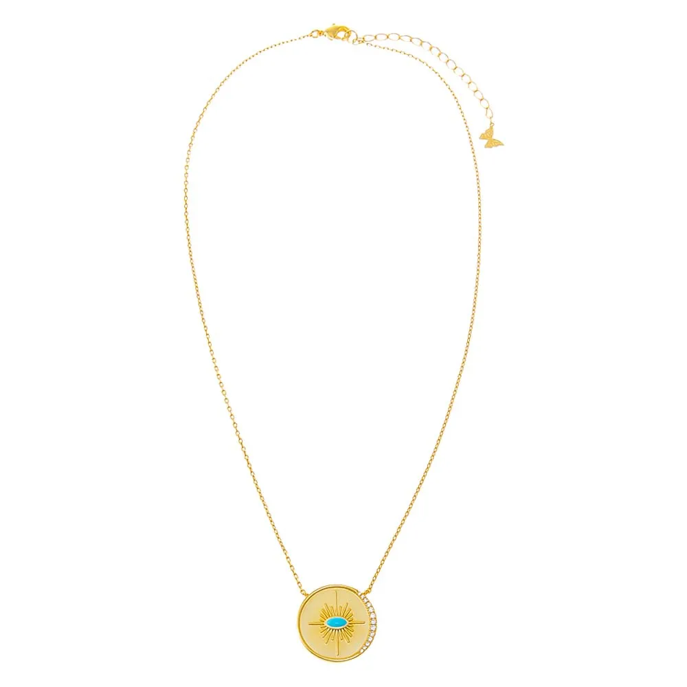 Turquoise Evil Eye Disc Pendant Necklace