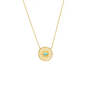 Turquoise Evil Eye Disc Pendant Necklace