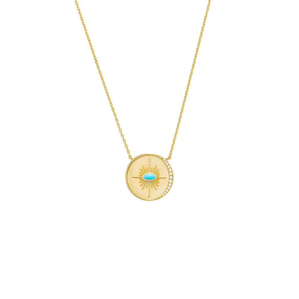 Turquoise Evil Eye Disc Pendant Necklace