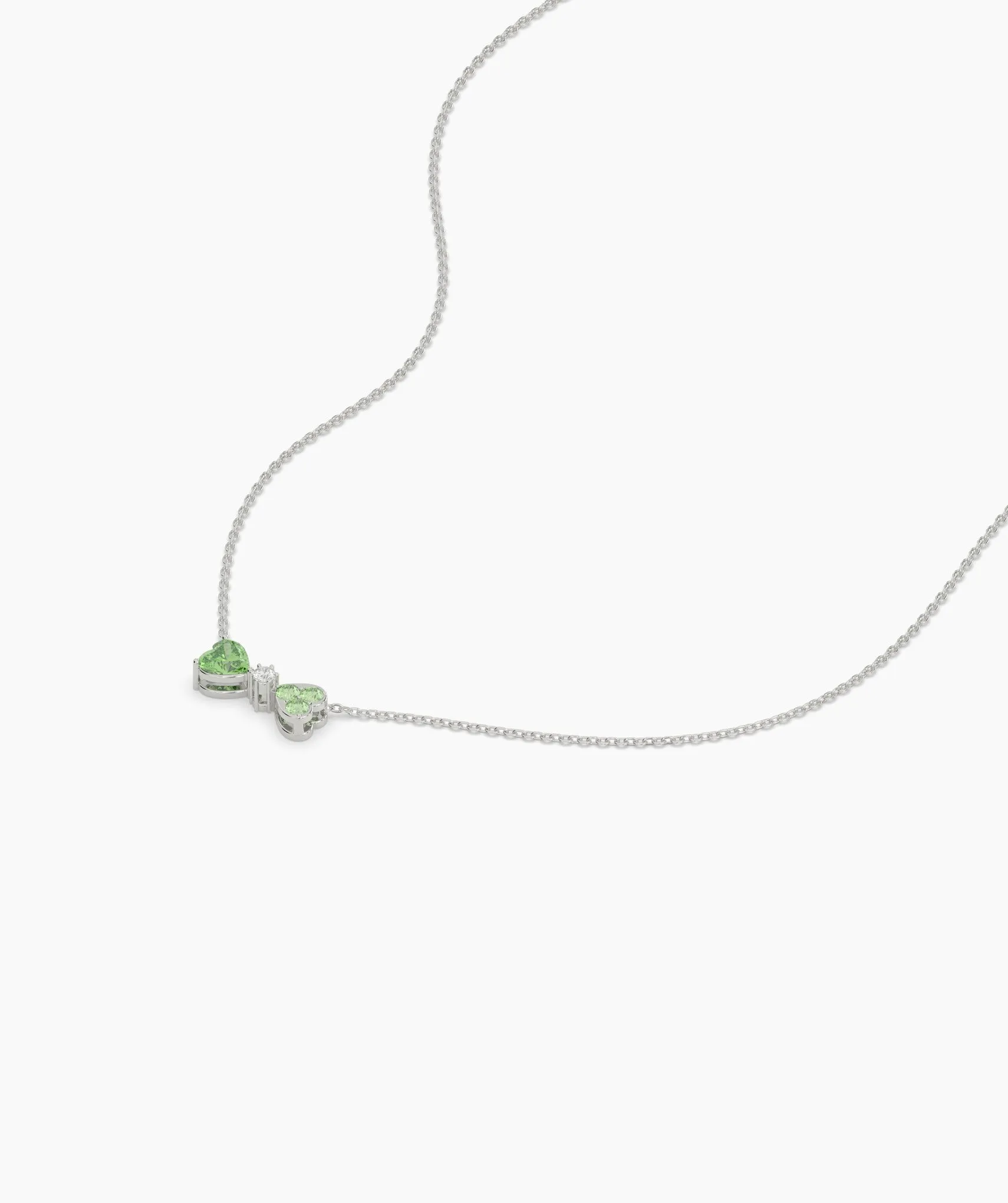 Twin Hearts Necklace with Green Stones