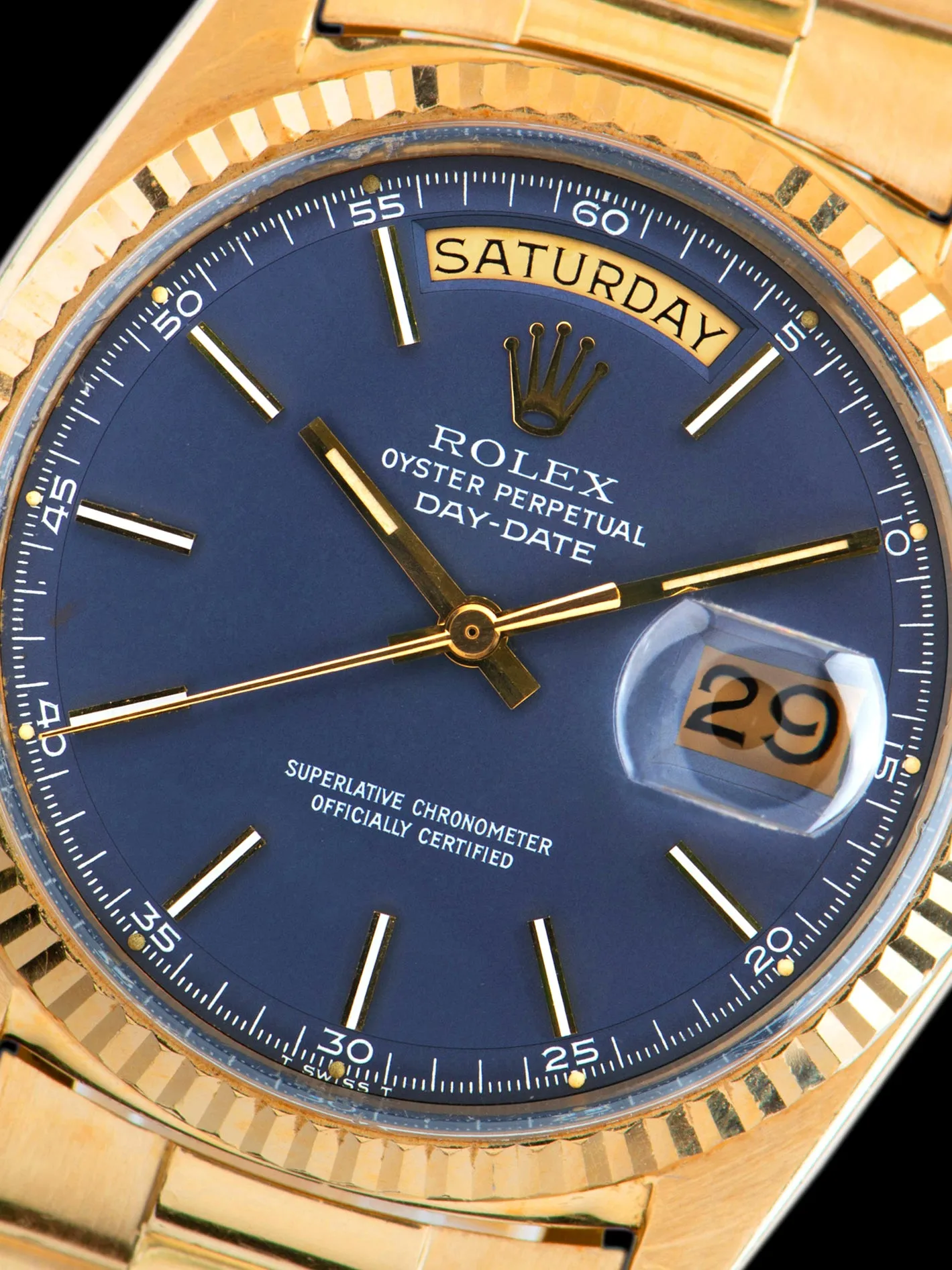 *Unpolished* 1970 Rolex Day-Date (Ref. 1803) 18K YG "Matte Blue Minute Track Dial"