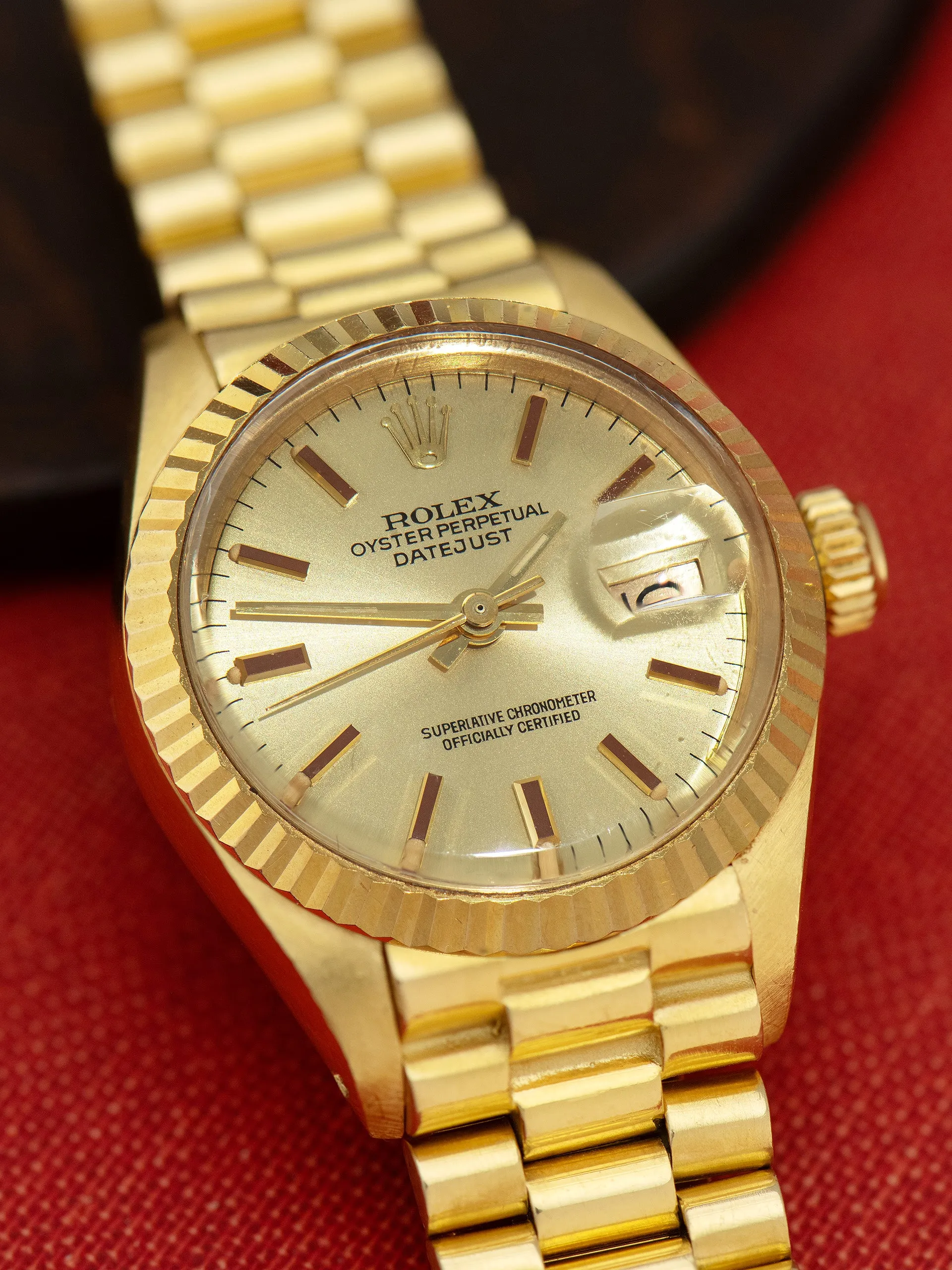 *Unpolished* 1974 Rolex Ladies Datejust 18K YG (Ref. 6917) Champagne "Sigma" Dial W/ Red Enamel Markers