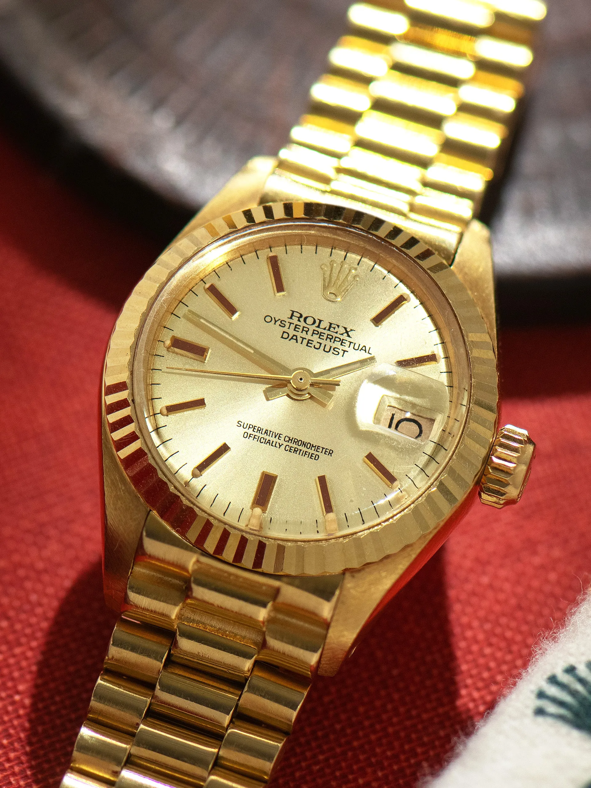*Unpolished* 1974 Rolex Ladies Datejust 18K YG (Ref. 6917) Champagne "Sigma" Dial W/ Red Enamel Markers