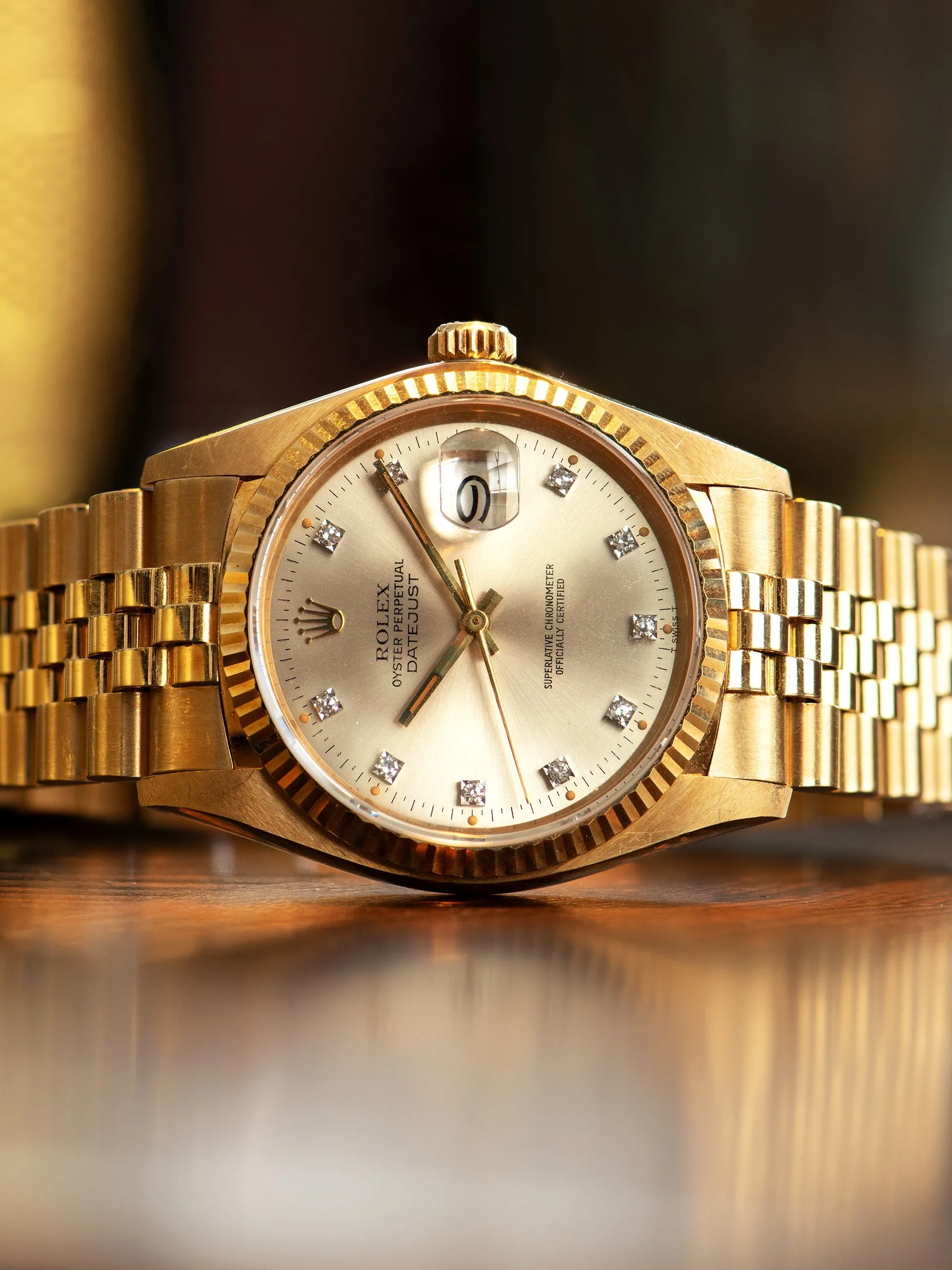 *Unpolished* 1979 Rolex Datejust 18K YG (Ref. 16018) "Pumpkin" Factory Champagne Diamond Dial W/ Papers