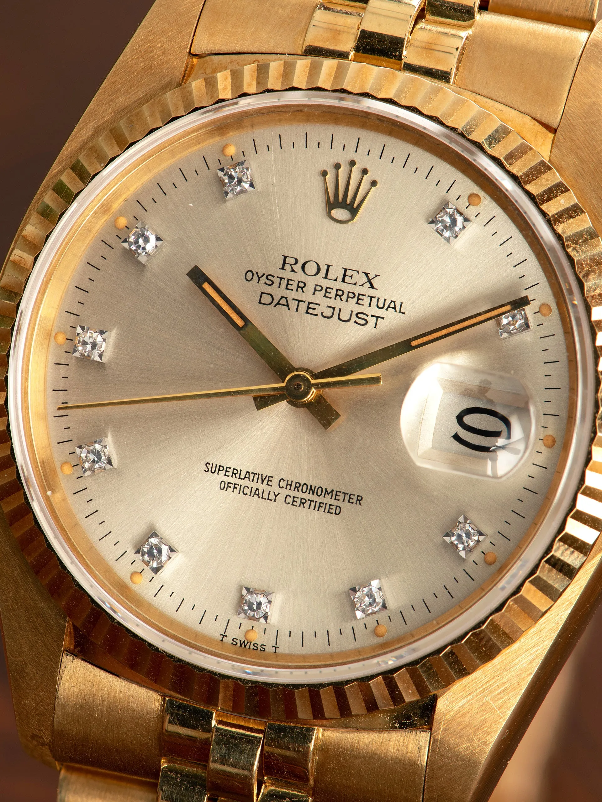 *Unpolished* 1979 Rolex Datejust 18K YG (Ref. 16018) "Pumpkin" Factory Champagne Diamond Dial W/ Papers