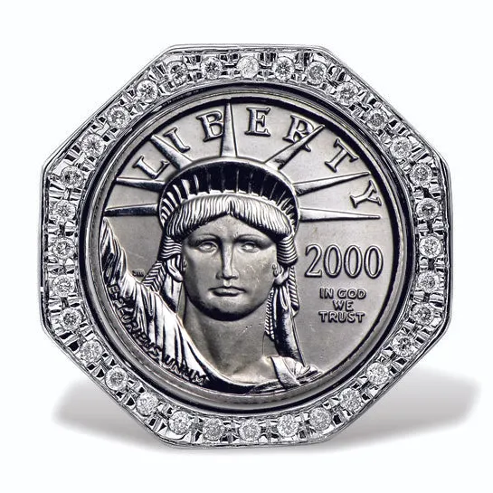 USA Platinum Statue of Liberty 1/10th ounce Coin in a Platinum and Diamond Ring
