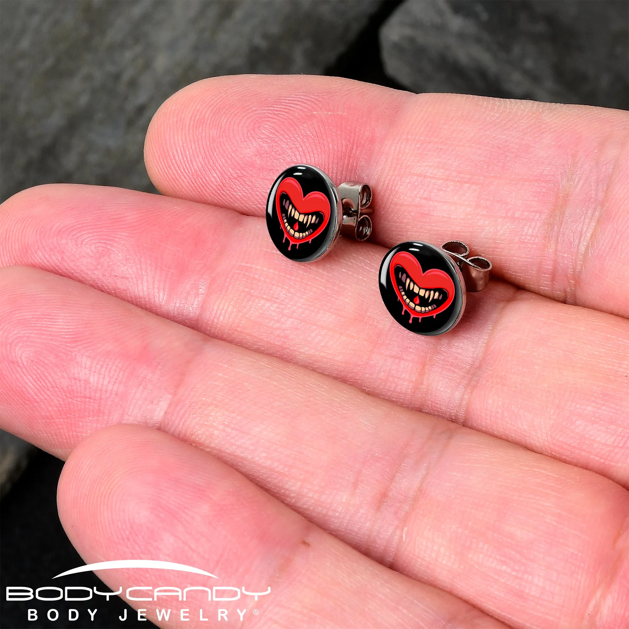 Valentine Heart Vampire Stud Earrings
