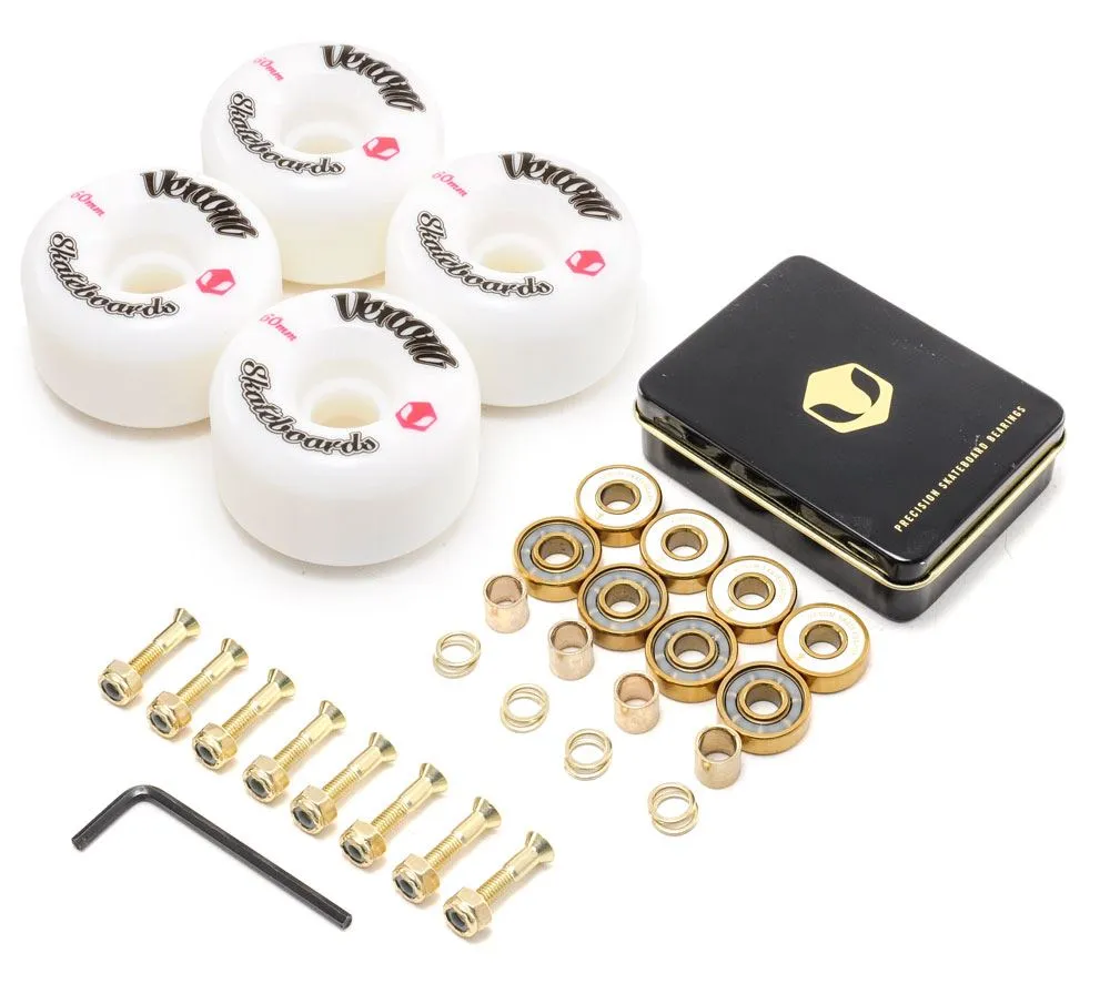Venom Skateboards Logo White Skateboard Wheels & Venom Gold Bearings Pack   Bolts!
