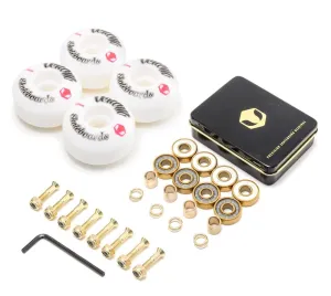 Venom Skateboards Logo White Skateboard Wheels & Venom Gold Bearings Pack   Bolts!