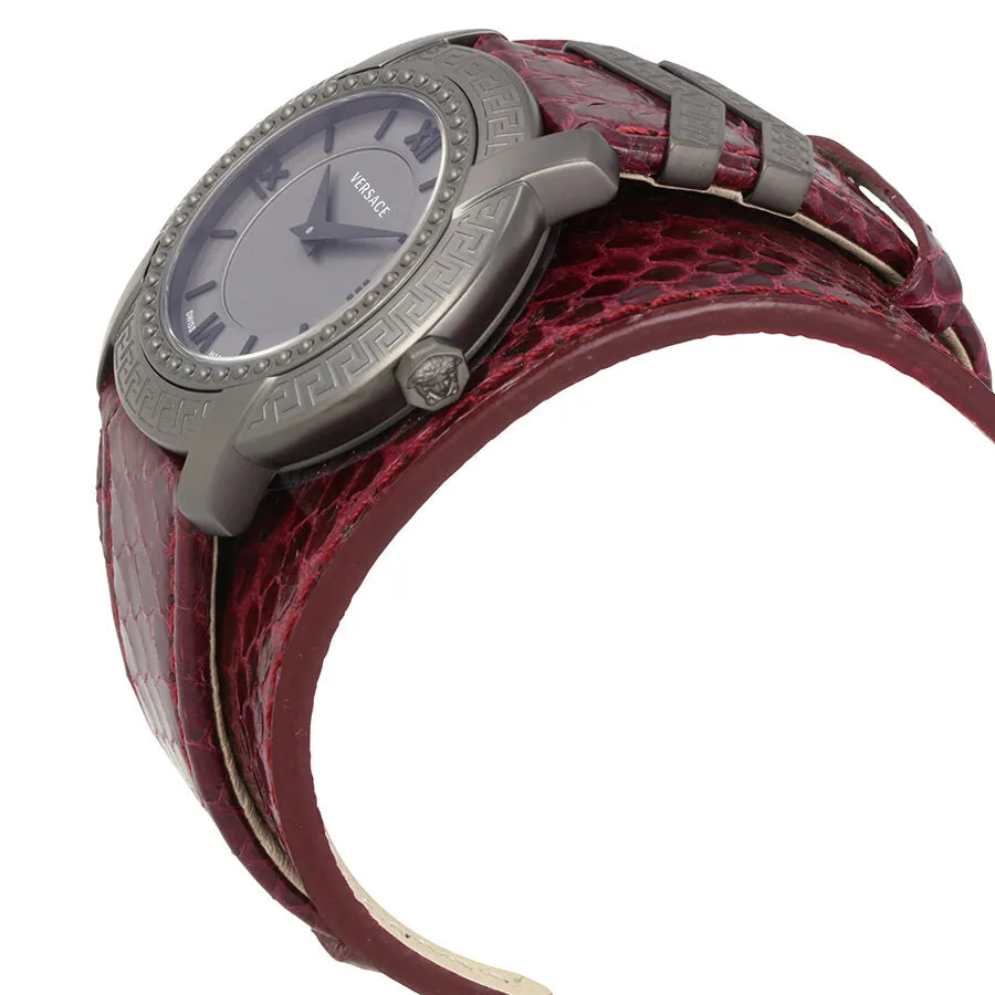 Versace DV25 Grey Dial Burgundy Leather Ladies Watch VAM070016
