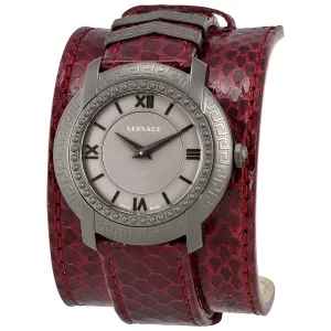 Versace DV25 Grey Dial Burgundy Leather Ladies Watch VAM070016