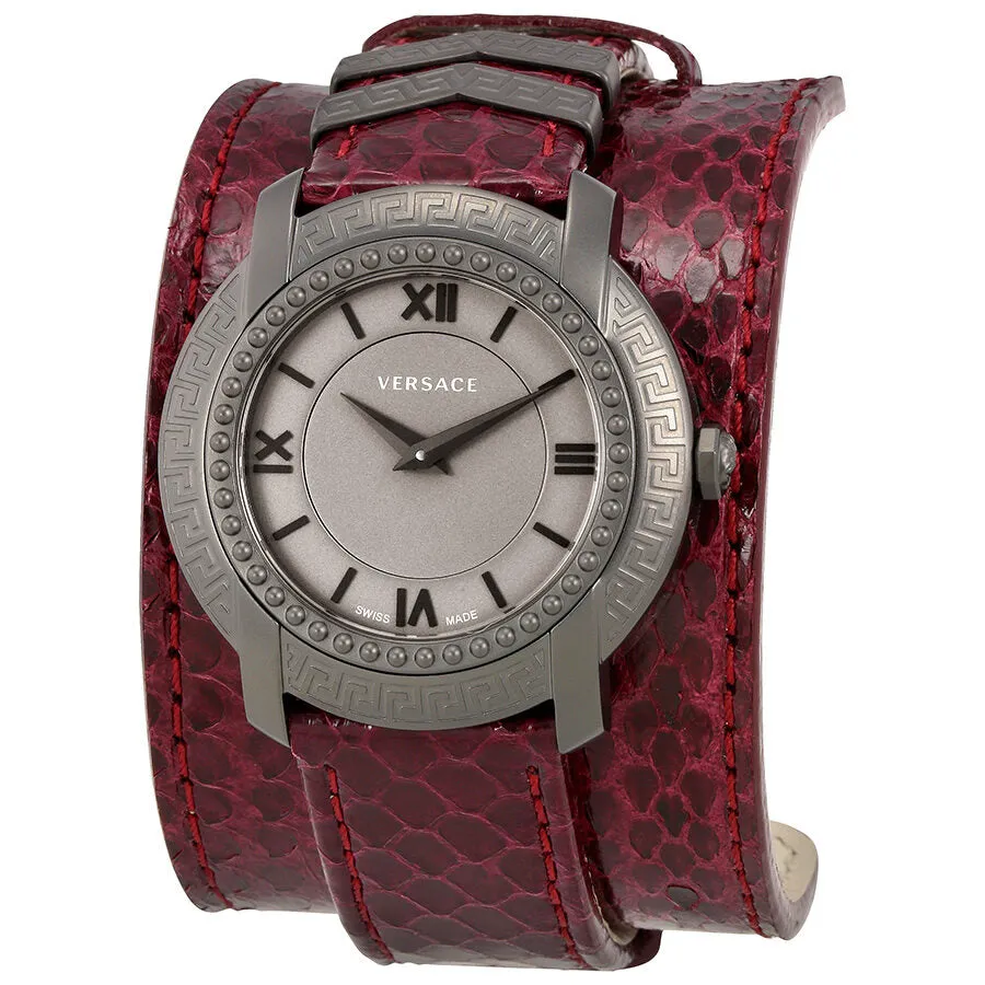 Versace DV25 Grey Dial Burgundy Leather Ladies Watch VAM070016