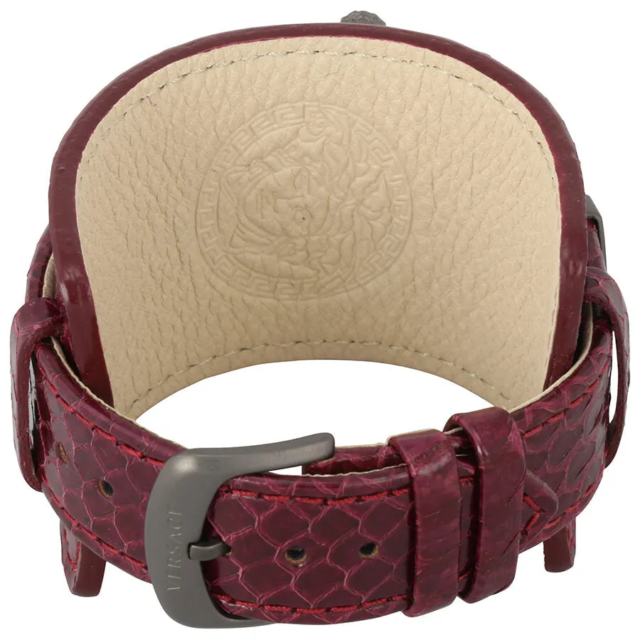 Versace DV25 Grey Dial Burgundy Leather Ladies Watch VAM070016