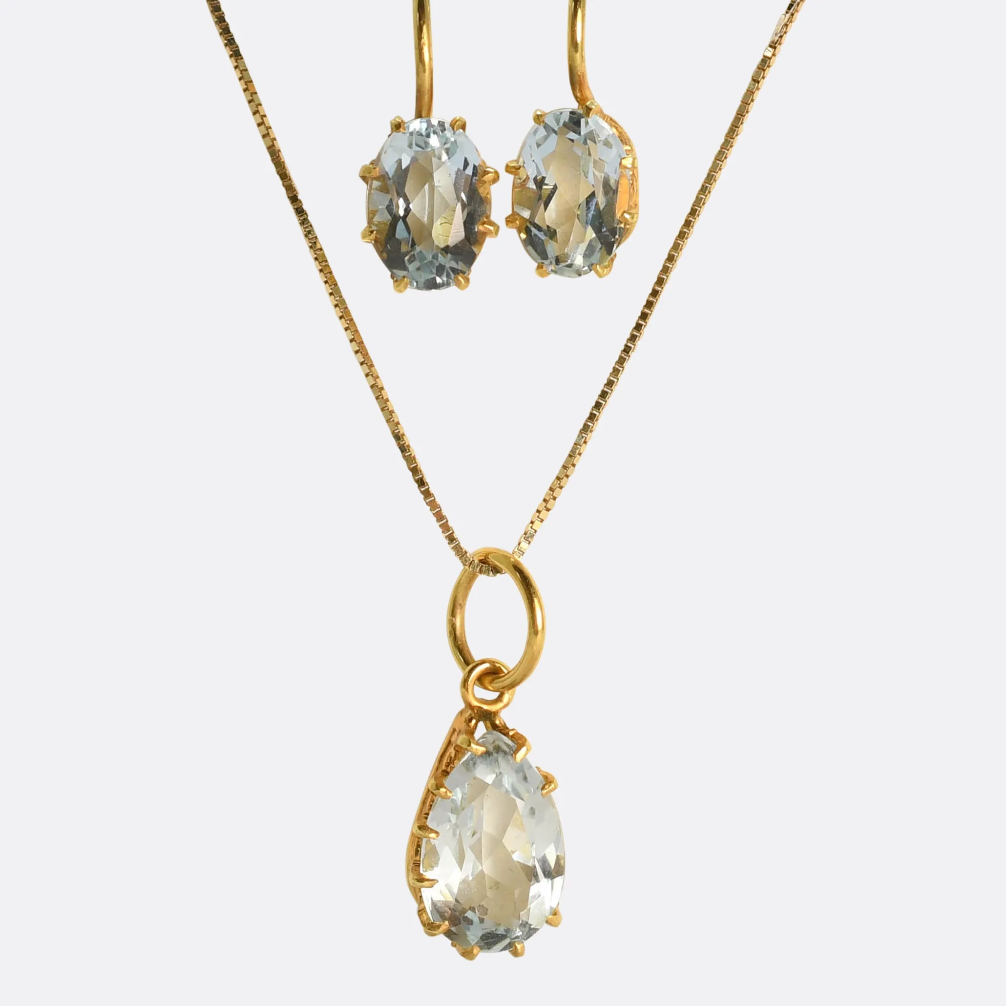 Victorian Aquamarine Drop Earrings & Pendant Set