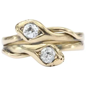 Victorian Entwined Diamond Snake 14K Gold Ring Band c.1890