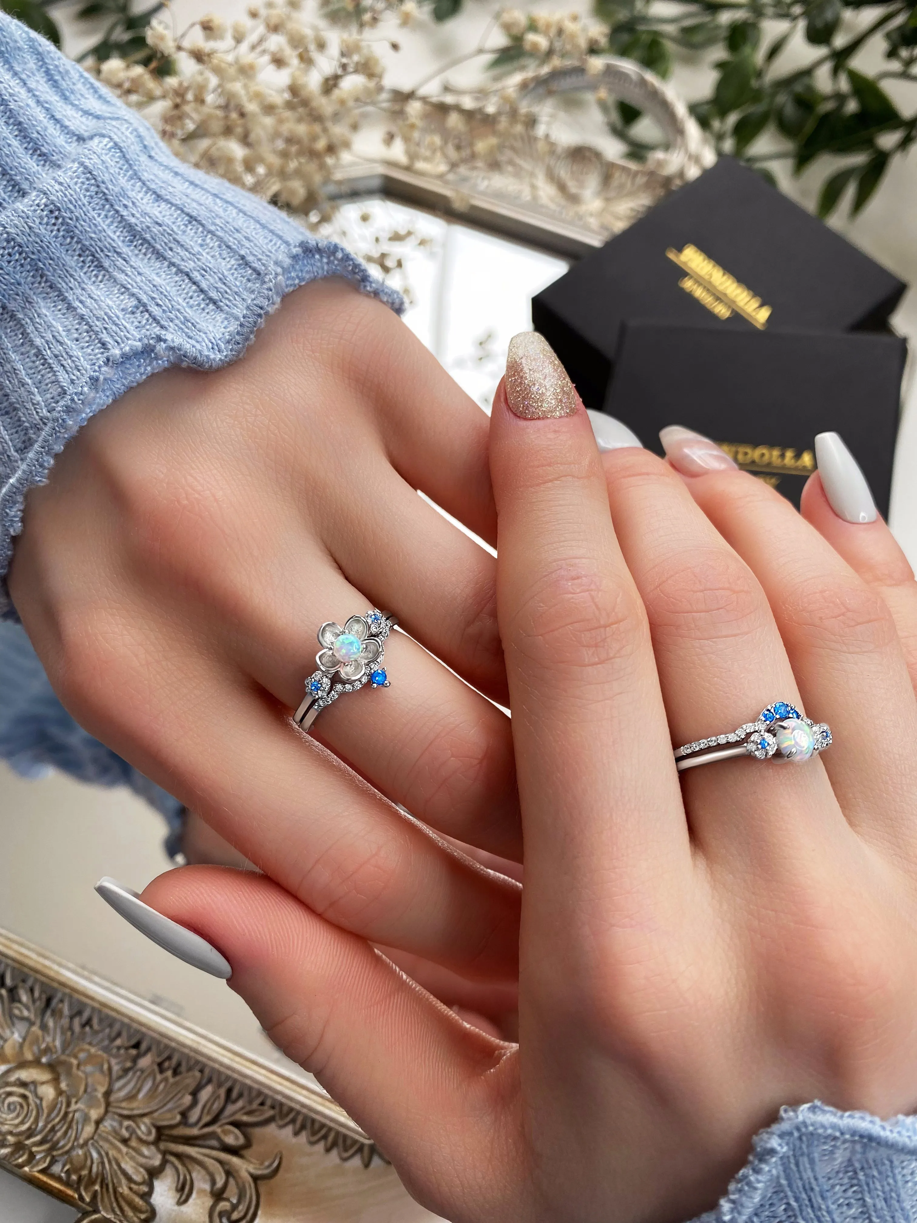 Viktoriia X Trendolla: Celestial Cycle - Sterling Silver Opals Diamond Ring